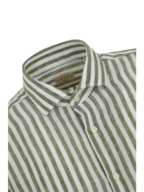 Camicia in lino a righe Verde/Bianco Xacus | 81221 748ML006